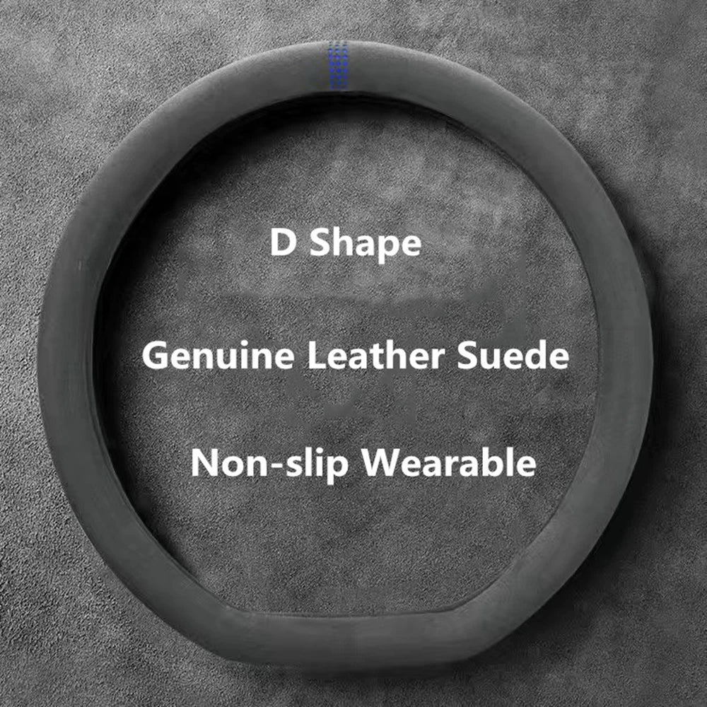 Car Steering Wheel Covers Cowhide Suede Steering Wheel Cover Wrap Universal 37-38cm Breathable Steering Covers Car Accessories CM World