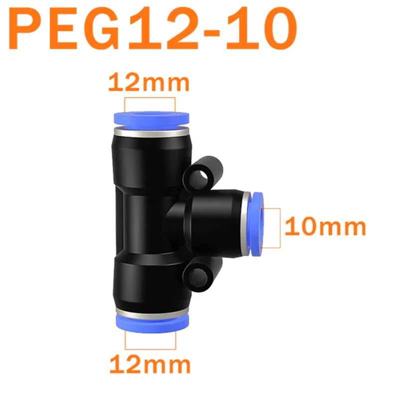 10PCS PE Air Connectors 4 6 8 10 12MM PEG Pneumatic Fitting Slip Lock Tee 3Way Plastic Pipe Water Hose Tube Quick Connector
