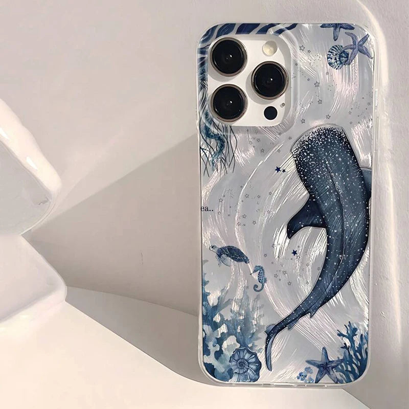 Ocean Shark Whale Design Phone Case For iPhone 17 16 11 13 14 15 12 Pro Max 7 8 14 15 Plus X XS SE 16E Shockproof Bumper Cover﻿ Car Mobile World