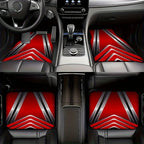 4PCS Polyester Fiber Red and Black Geometric Pattern Cool Car Floor Mats Durable, Universal, Suitable for Cars, Trucks, and SUVs