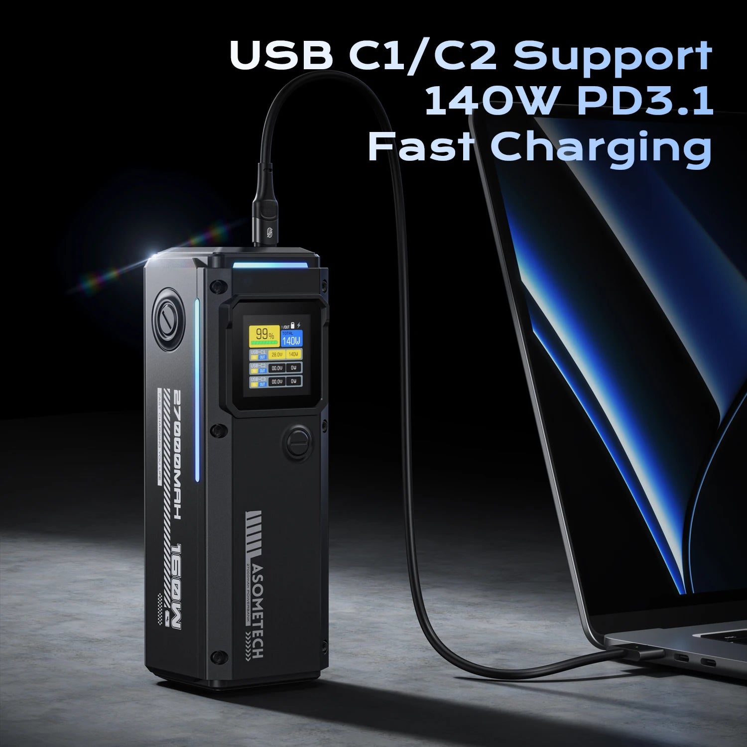 160W Power Bank 27000mAh 140W PD 3.1 USB C Fast Charging External Battery Portable PowerBank for IPhone Laptop Macbook Samsung Car Mobile World