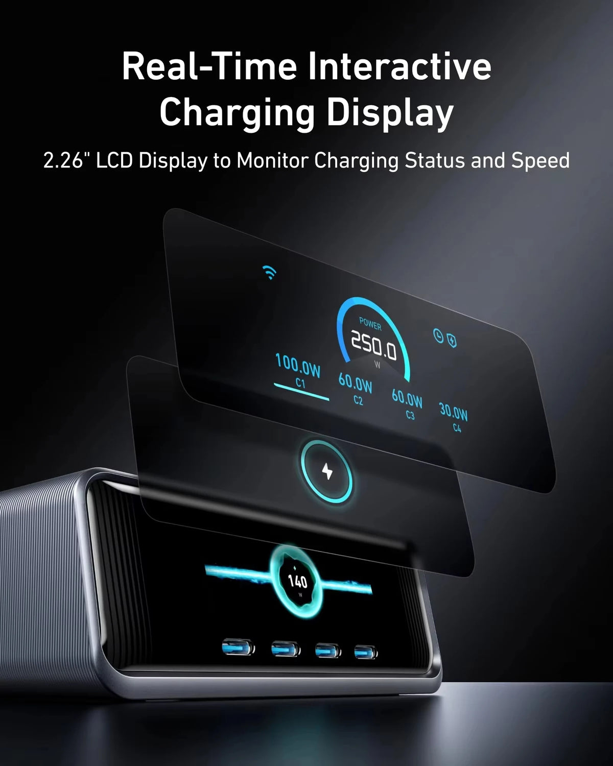Anker Prime Charger, 250W / 200W GaN Prime USB C Charging Station, Ultra-Fast 6-Port, 2.26" LCD Display And Smart Control Dial