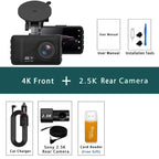 4K 2160P Ultra HD Dash Cam Night Vision With Back 2.5K 1440P Rear Car Video Camera WiFi GPS Logger G-Sensor Loop Recording