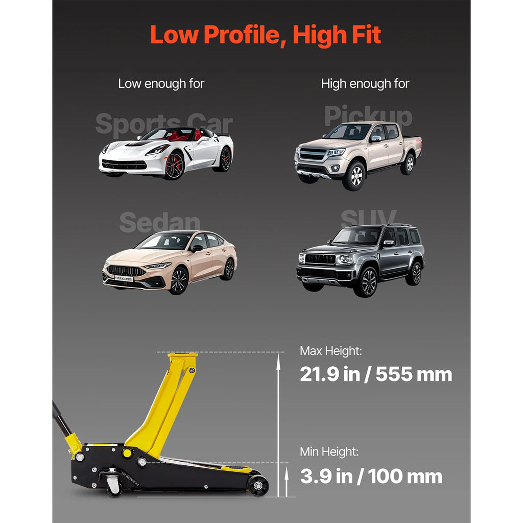 SucceBuy Low Profile Floor Jack 4 Ton Capacity with Dual Pistons Lift Pump Hydraulic Trolley Car Lift for Sport Utility Vehicle