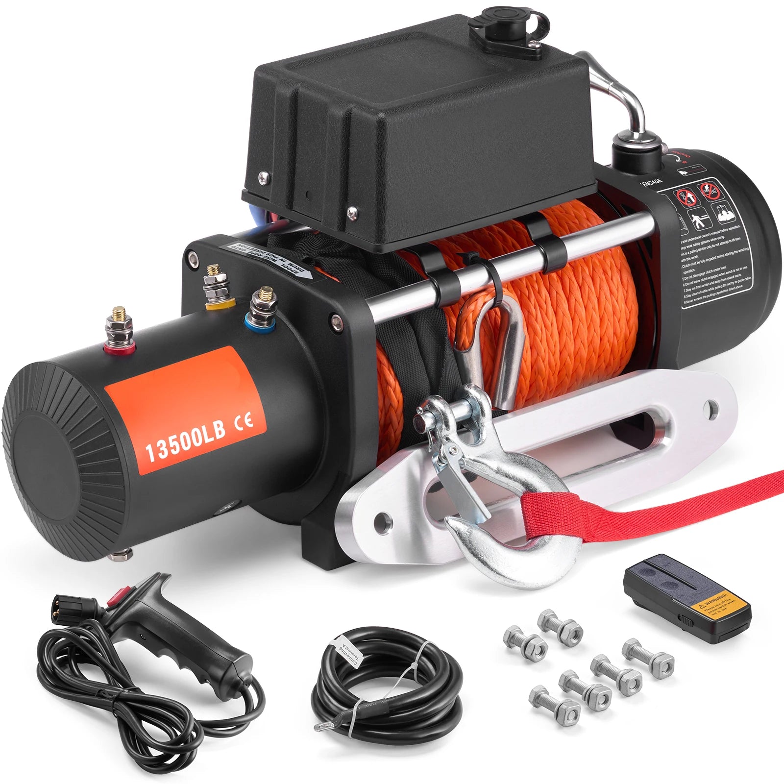 SucceBuy 13500lbs Electric Winch with 3/8in 80ft Synthetic Rope Wireless Truck Winch IP55 Waterproof for Towing Road SUV Jeep CM World