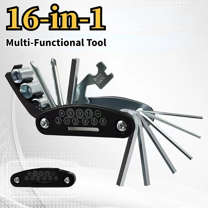 16‑in‑1 Socket Wrench Multi‑Tool Non‑Slip Rotatable Head Stainless Steel Universal Repair Kit For Bicycle Car Home Use