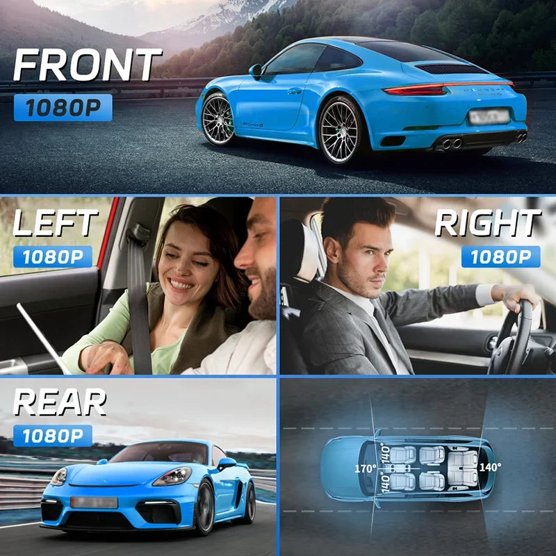 Car Dash Cam 3/4 Channel 360° 1080P HD 4 Lens DVR Camera Night Vision G‑Sensor 24H Parking Motion Loop Record Detection Recorder