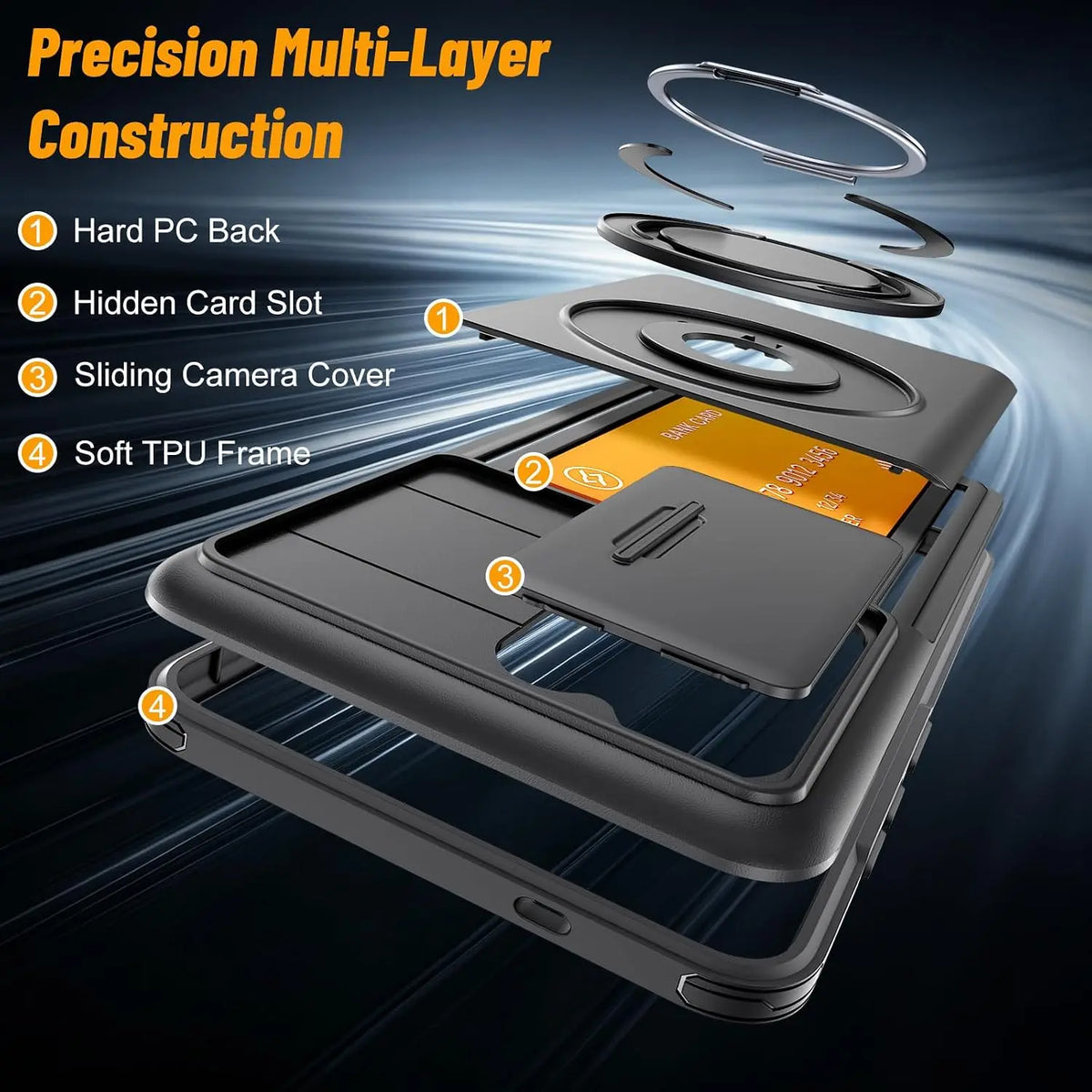 Case For Samsung Galaxy S26 Ultra S25 A57 A36 A27 Wallet Card Holder Ring Kickstand Slide Camera Military-Grade Protection Cover