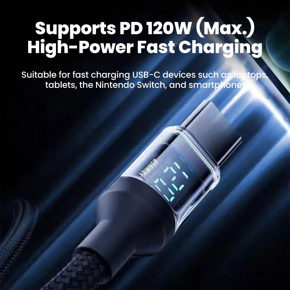 Digital Display USB A Type C To Type C Cable 120W Super Fast Charging Cable For iPhone Xiaomi Data Cord Phone Charging USBC Line