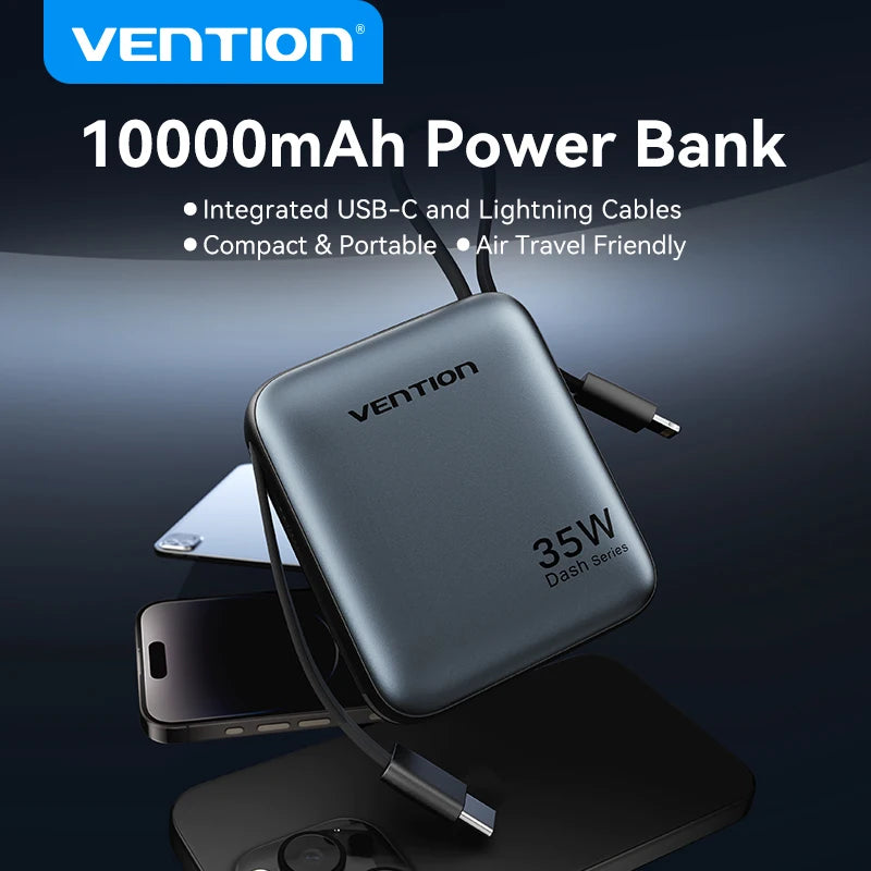 Vention 10000mAh Power Bank Fast Charging PD 35W Portable Mini PowerBank for iPhone 17 16 15 Xiaomi External Battery Charger Car Mobile World