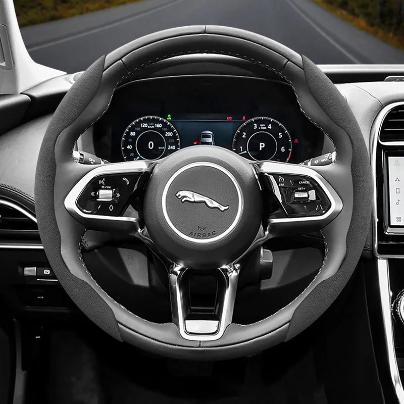 Suitable for Jaguar Anti-Slip Buckle Segmented Suede Steering Wheel Cover Suitable for Xf X250 Xe E Pace F Xj I Ev400 S Type X351 Svr Xfl Ftype Project 7 Cars Accessories CM World