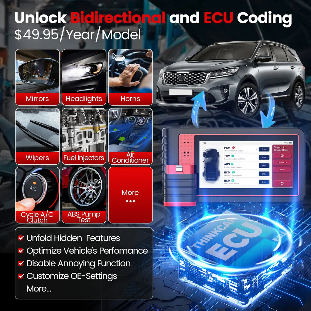 THINKTOOL MINI/MINI2 Car Scanner Auto All System Diagnostic Tool 28 Reset Scan Tool Bidirectional Control ECU Coding Code Reader Car Mobile World