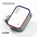 AIXXCO 120W GaN Fast Charger 6-Port USB-C PD QC3.0 Travel Charging Adapter for Laptops iPhone iPad Samsung