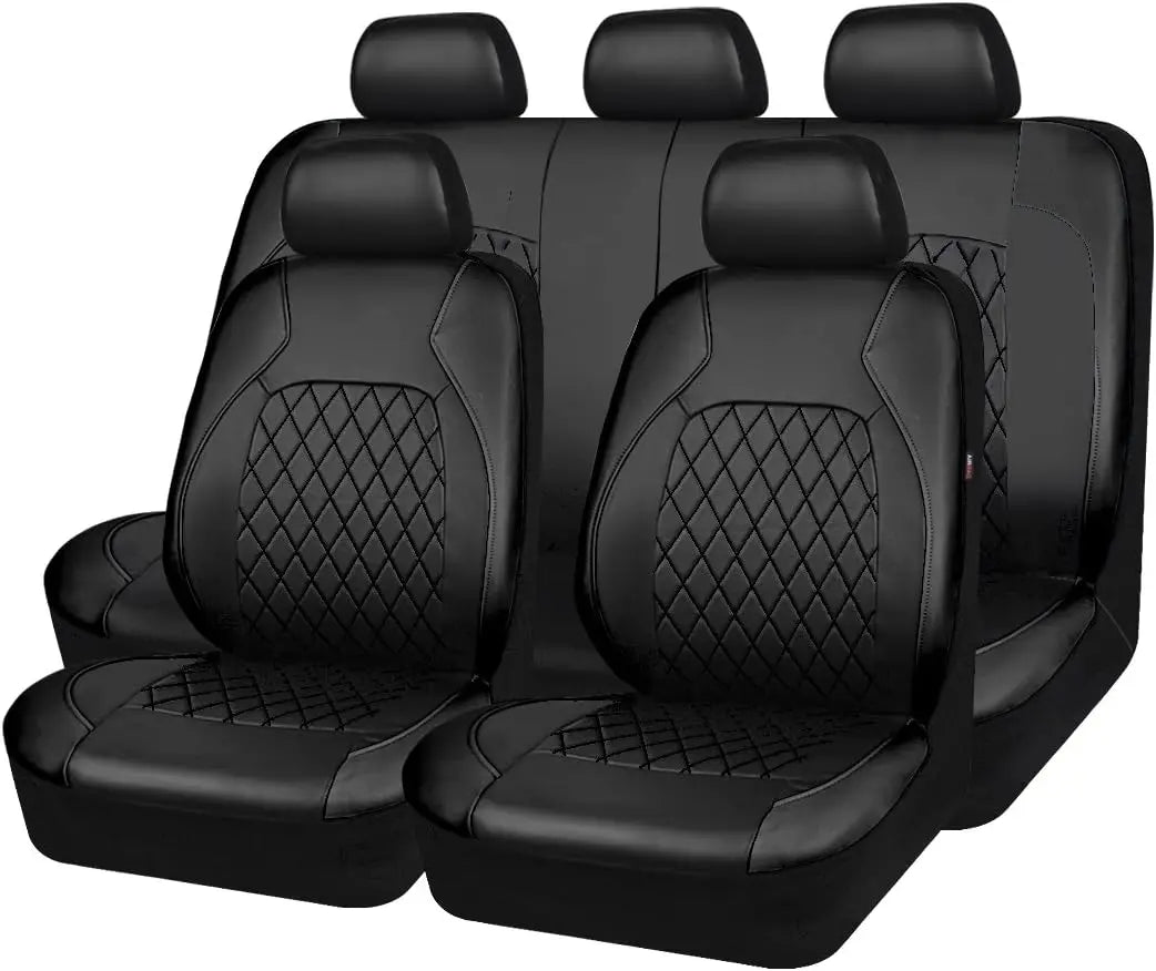 Premium Faux Leather Car Seat Covers Full Set, Airbag Compatible, Universal Fit for Cars Trucks SUVs CM World
