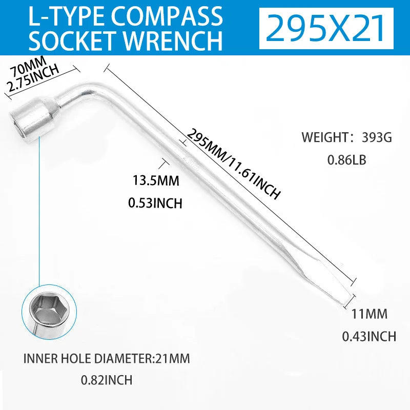 Car Spare Tire Lug Wrench - L type Hexagonal Head 17/19/21mm Slotted End Socket Repair Tool, Standard Tire Wrench CM World