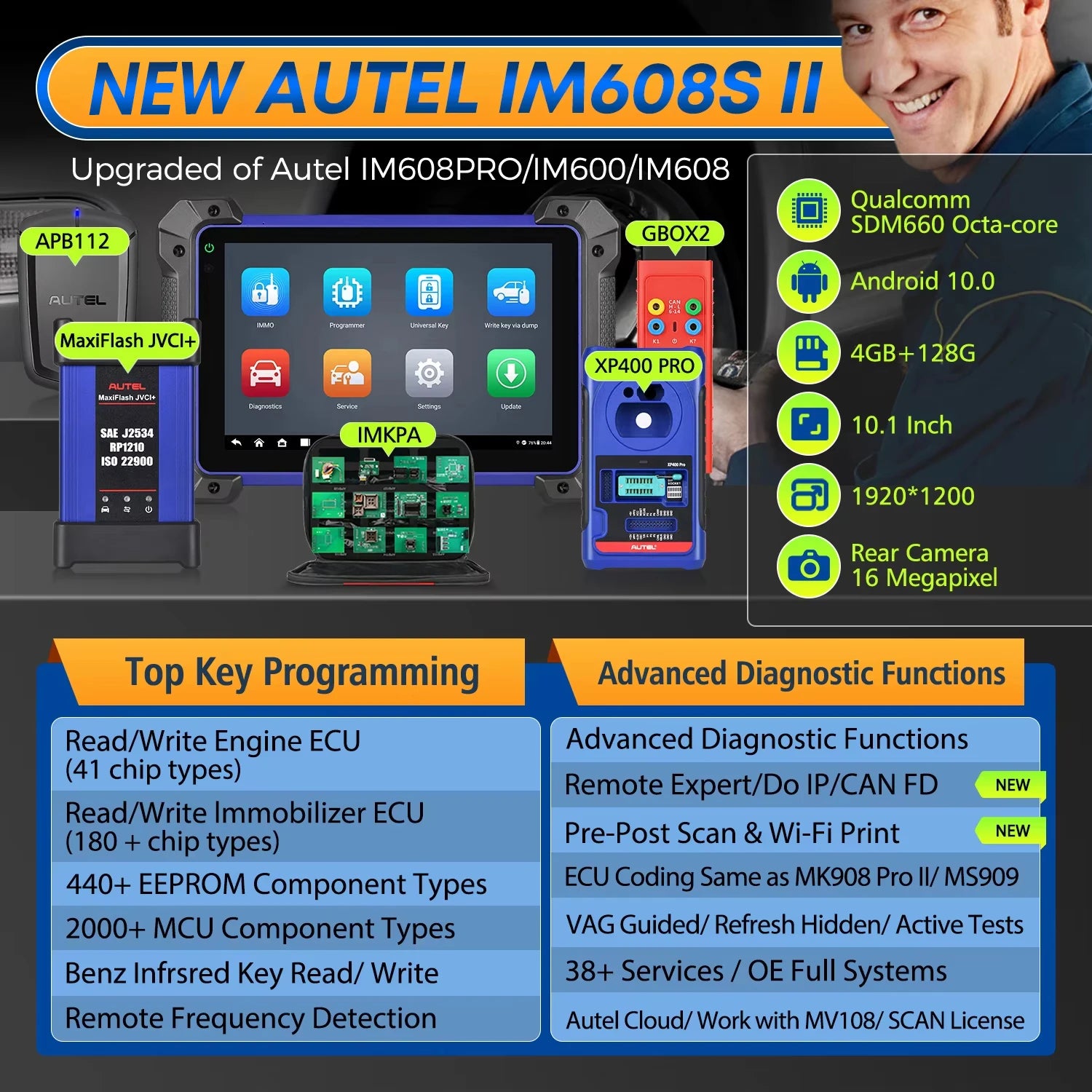 Autel MaxiIM IM608 II Pro IM608S II XP400PRO IMMO Key Programming Tool Car Diagnostic Tool OBD2 Scanner PK IM508 IM508S IM608Pro Car Mobile World