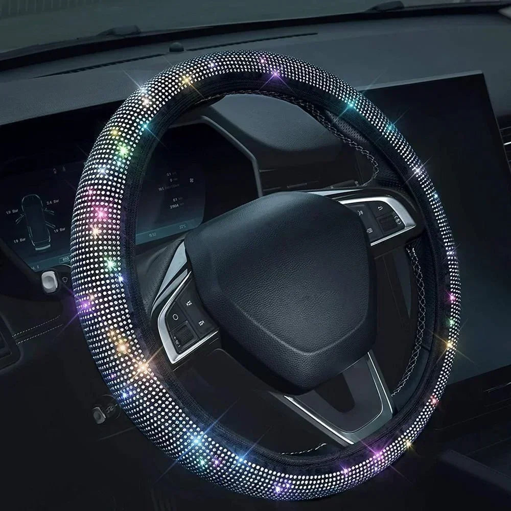 Universal Rhinestones Steering Wheel Cover with Crystal Diamond Sparkling Car Breathable Anti-Slip Steering Wheel Protector CM World