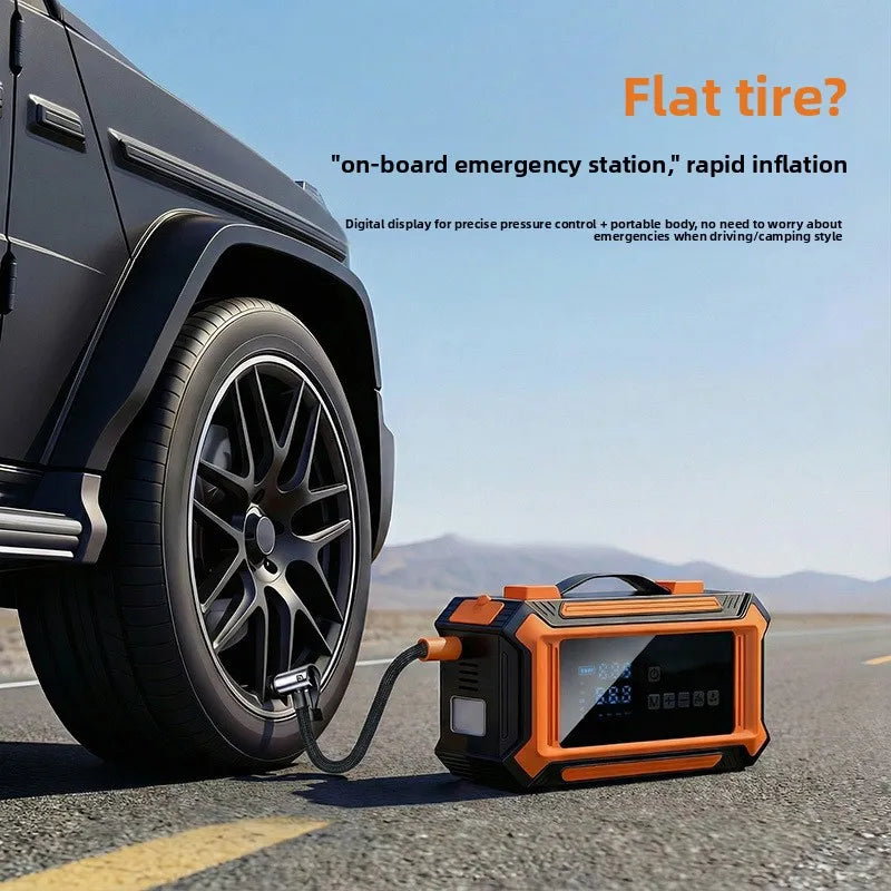 12V Multifunctional Car Jump Starter, Portable Wireless Air Compressor Tire Inflator, Auto Emergency Power Bank