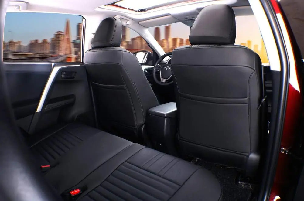 EKR Custom Fit for Toyota Rav4 Car Seat Covers (Gas) 2013 2014 2015 2016 2017 2018 LE/XLE/Limited/Platinum/SE Leather Car Seat Cover Full Set for SUV