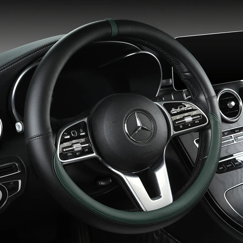 All-Nappa Leather Steering Wheel Cover Leather Steering Cover All-season Universal Breathable Car Handle Protective Case CM World
