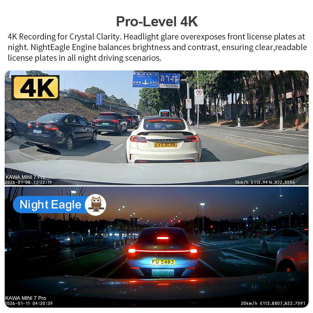 KAWA 4K Front Dash cam MINI 7 Pro,WiFi Car Camera with APP/Voice Control/WIFI6/GPS, AUTO Video Recorder,Dashcam,HDR,Dash camera Car Mobile World
