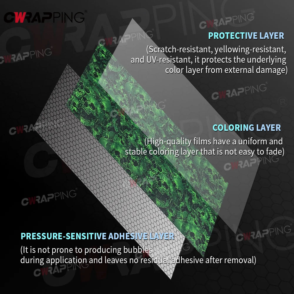 DIY Car Adhesive Vinyl Film for Motorcycle Vinyls Skull Texture Car Wraps Full Body Covering Waterproof Automotive Sticker Wrap Car Mobile World