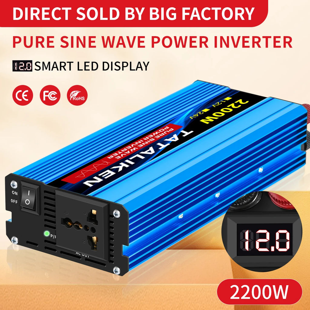 Pure Sine Wave Inverter 1000W-4000W DC 12V and 24V to AC 220V 50hz Power Inverter Charger  Adapter Universal Socket CM World