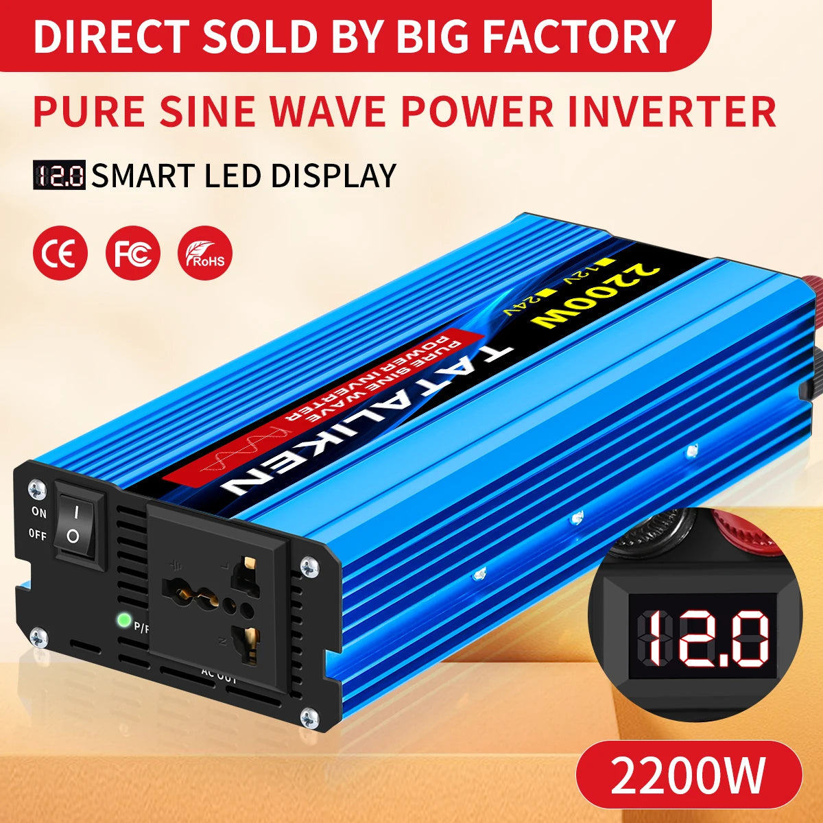 Pure Sine Wave Inverter 1000W-4000W DC 12V and 24V to AC 220V 50hz Power Inverter Charger  Adapter Universal Socket CM World
