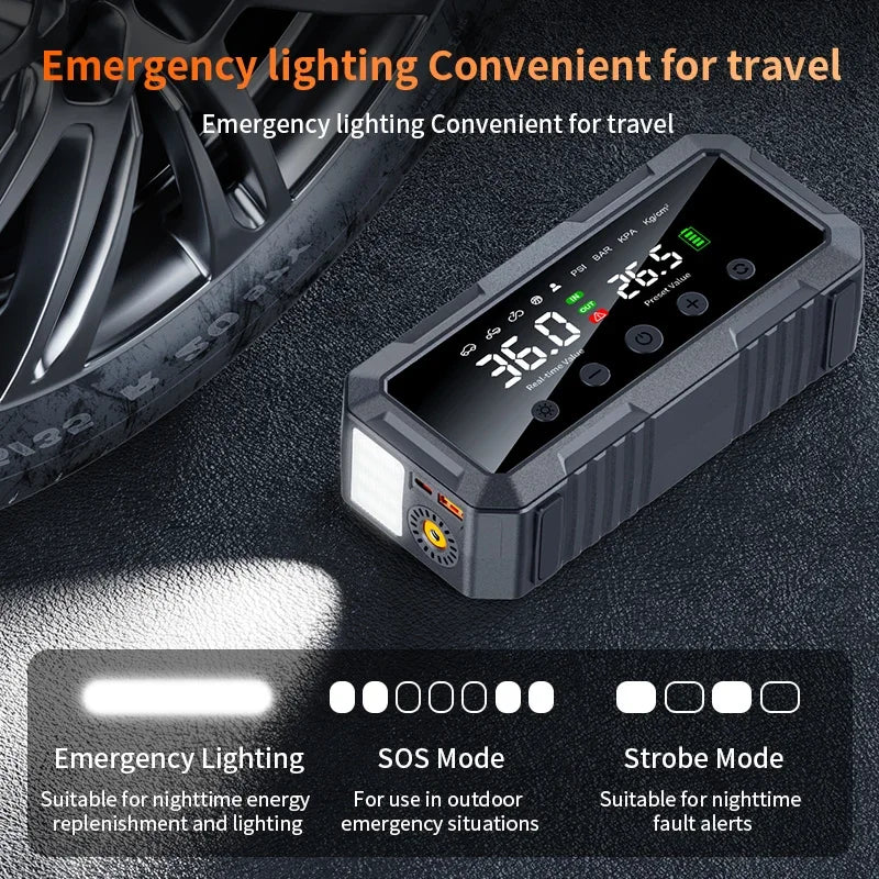 10000amp A Dual 25mm Cylinder Compressor 200psi Car 12v Battery Booster Smart Auto Tire Super Air Pump Power Bank Jump Starter
