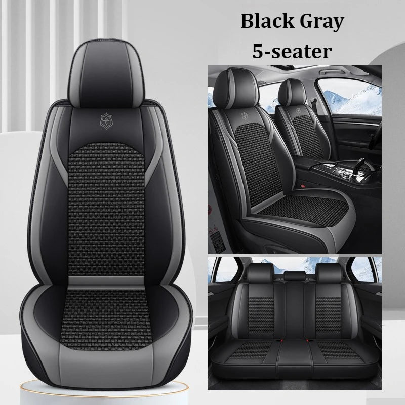 Premium 5 Seat Car Seat Covers PU Leather Ice Silk Fabric Full Coverage Split Headrest Non Slip Durable Universal Fit 95% Cars CM World