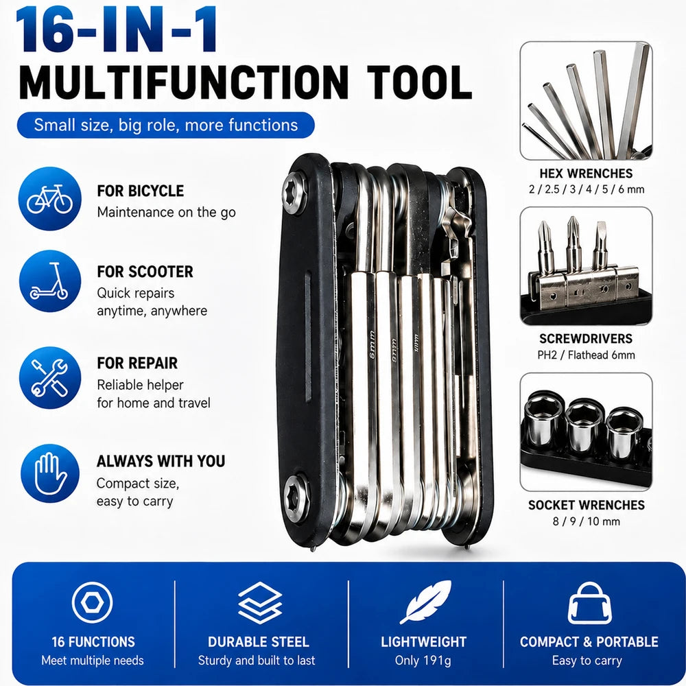 16-in-1 Universal Socket Wrench Set Non Slip Rotating Head Durable Stainless Steel Multi  Function Hand Tool For Car Repair Work