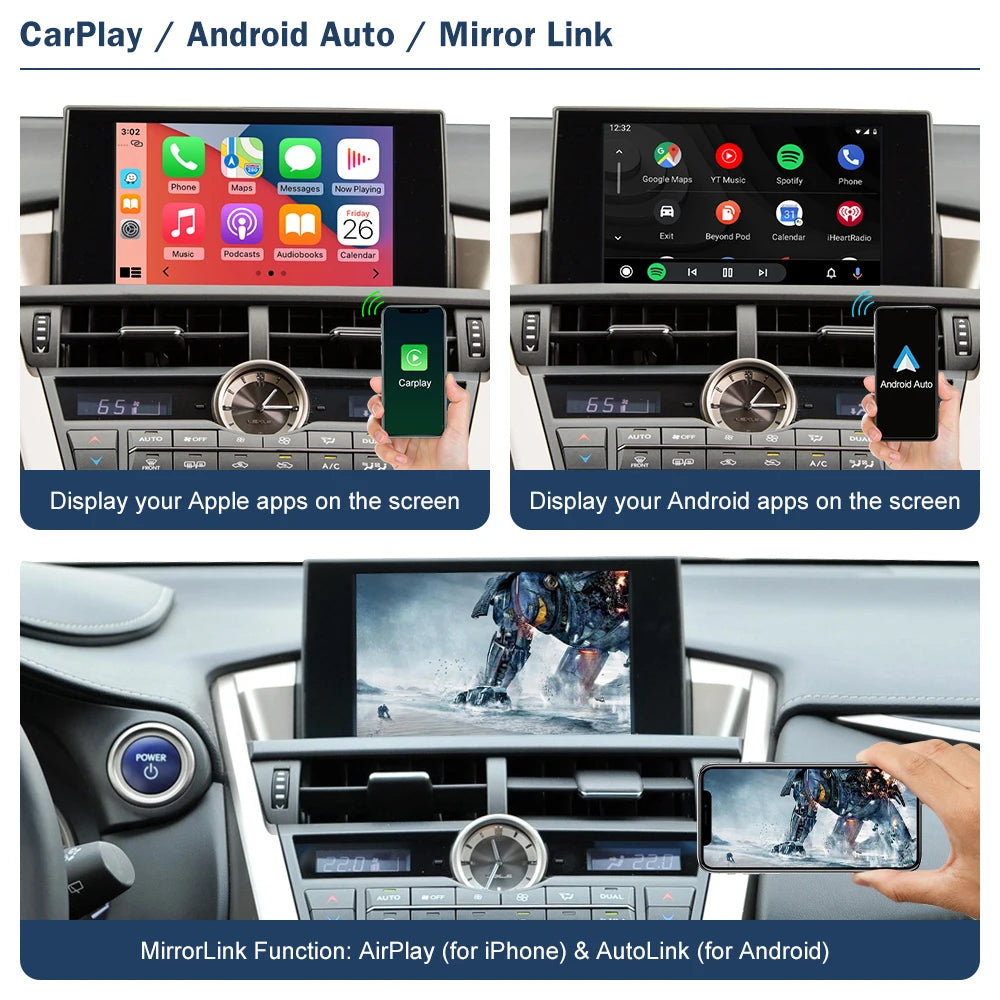 Wireless CarPlay Android Auto for Lexus NX RX IS ES GS RC CT LS LX LC UX GX 2014-2019, with Mirror Link Car Play Functions