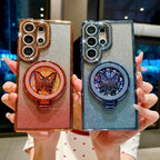 Glitter Butterfly Rotating Bracket Case for Samsung Galaxy S25 S26 Ultra S24 S23 Plus S22 FE A56 A55 A16 A54 Bling Diamond Cover