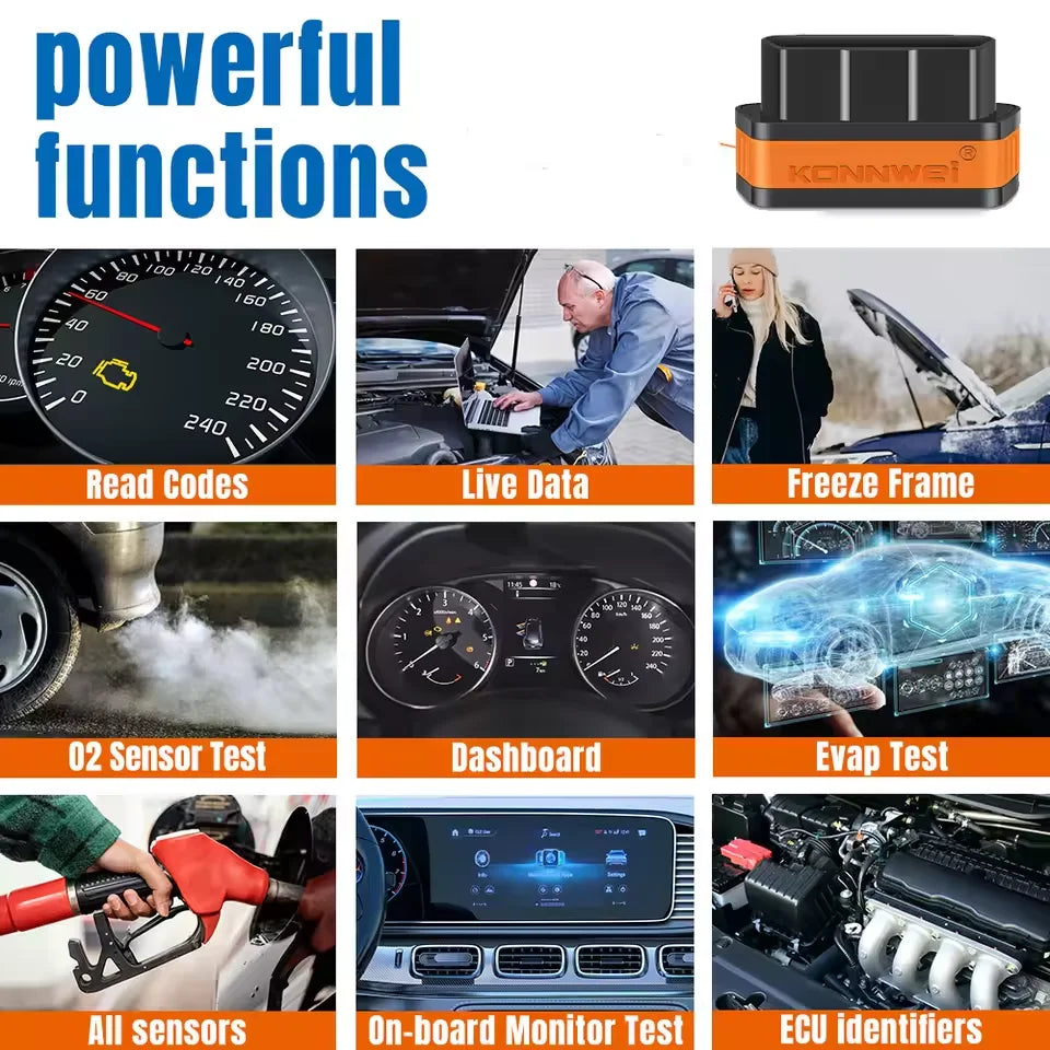 2025 New KONNWEI KW901 ELM327 V1.5 Bluetooth5.0 Car Auto OBD2 Scanner Android/IOS Car Diagnostic Tool Code Reader pk Vgate ICAR2 Car Mobile World