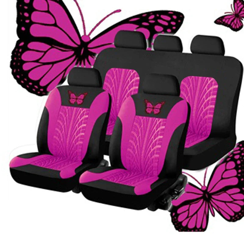 Car Seat Cover Full Set, Universal Butterfly Pattern Embroidery Auto Seat Cover Set CM World