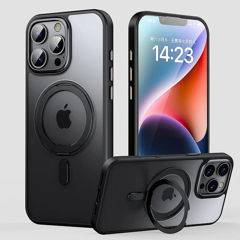 Magnetic 360°Rotation Stand Case for iPhone 17 Pro Max with Ring Holder Translucent Cover For iPhone 17 Pro Case