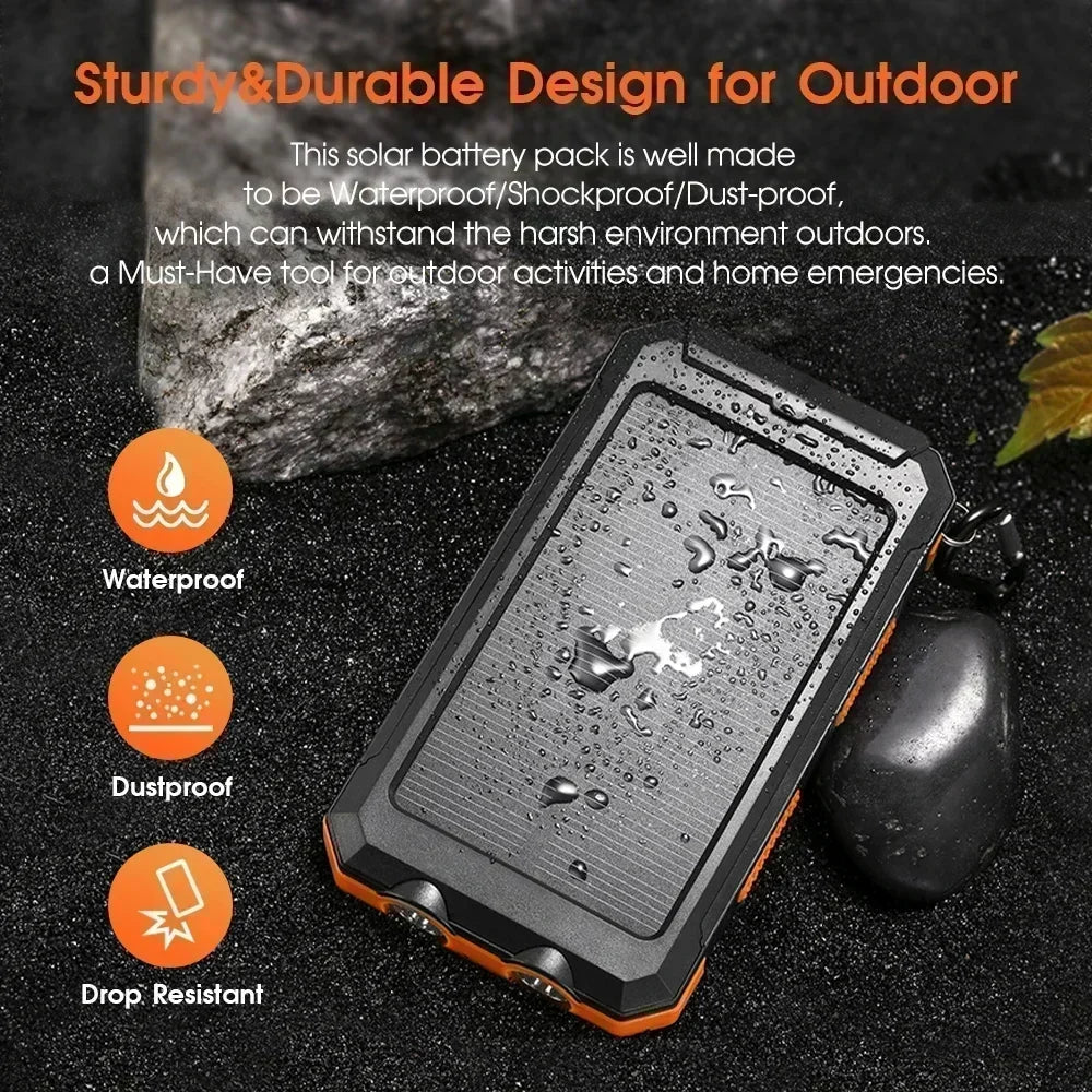 10000mAh Outdoor Solar Power Bank | Fast Charge Waterproof Shockproof Flashlight Compass In Stock Car Mobile World