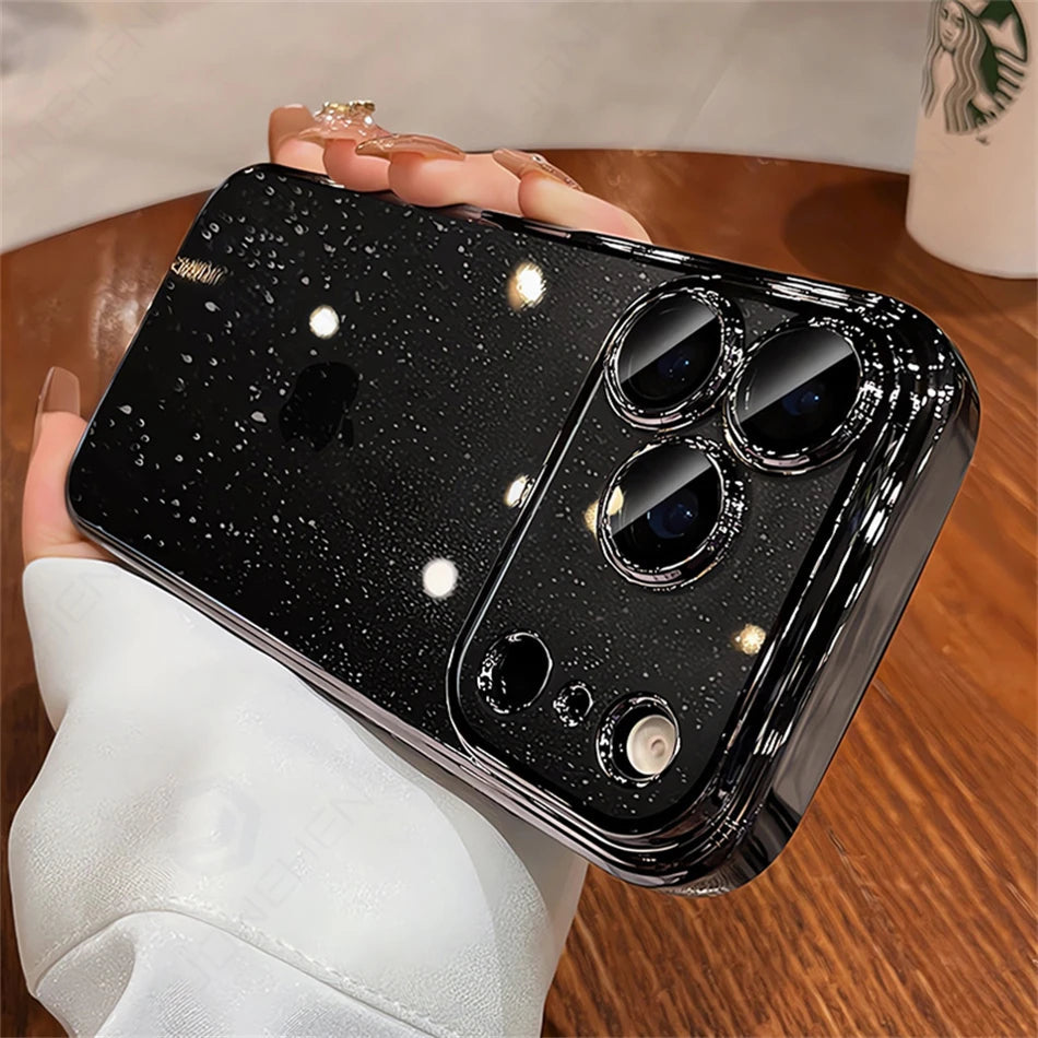 Luxury Transparent Glitter Clear Slim Case For iPhone 12 13 14 Plus 15 16 17 Pro Max Orange Pating Bumper Lens Glass Hard Cover Car Mobile World
