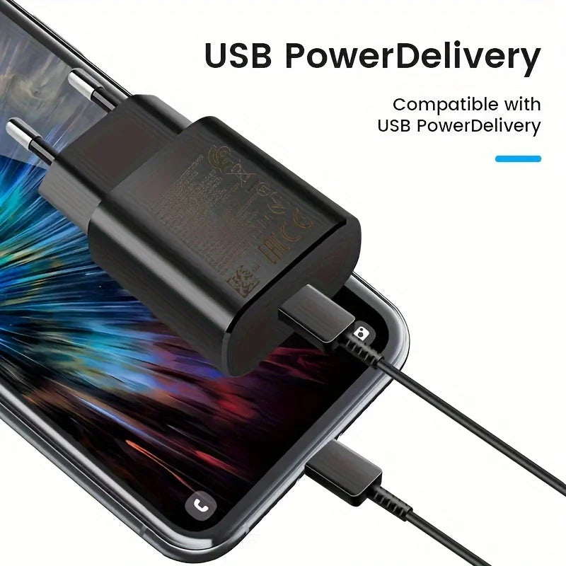 25W USB Type C Super Fast Charger European for Samsung Galaxy S23 S22 S21 S20 Ultra Plus A53 A52 with3.3ft Charging Cable(black) Car Mobile World