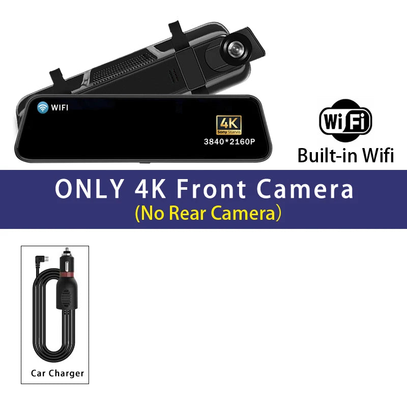 10 Inch 4K 2160P Dash Cam Wifi GPS Car Dvr Dual Lens Dashcam Stream Rear View Mirror IPS Video Drive Recorder Camera Registrar
