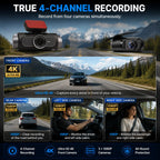 4K 4-CHs Dash Cam WiFi GPS, Front Rear Left Right Car Video Recorder, 24H Parking Monitoring Night Vision Dashcam Supercapacitor