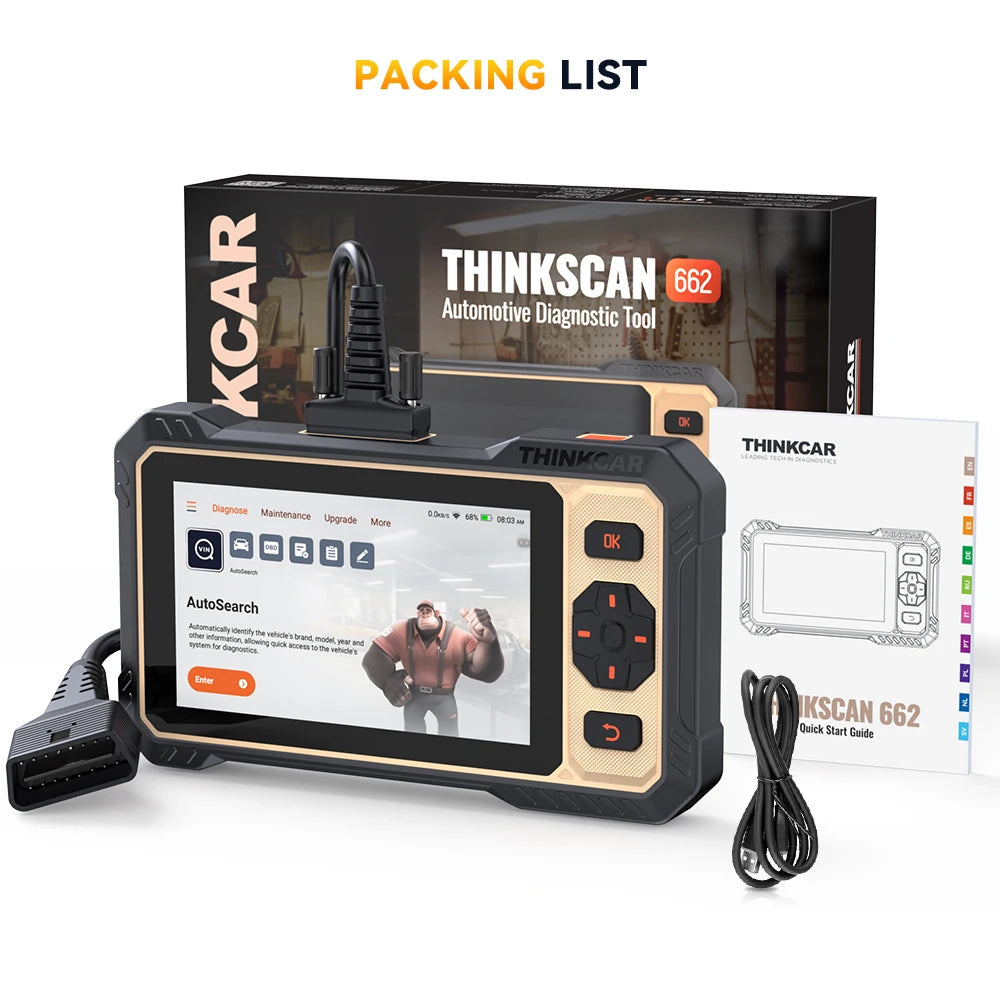 THINKCAR THINKSCAN 662 Car Diagnostic Tool ECM TCM ABS SRS System Scanner 12 RESET Bi-Directional Control CANFD Obd2 Code Reader Car Mobile World