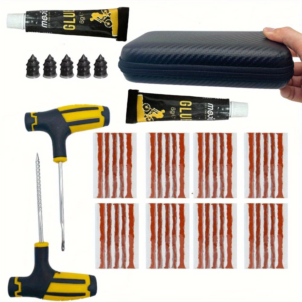 Emergency Tire Repair Kit - Heavy-Duty Glue & Rubber Strips for Flat Puncture Fix on Cars/Trucks/RVs, On-the-Go Safety Solution CM World