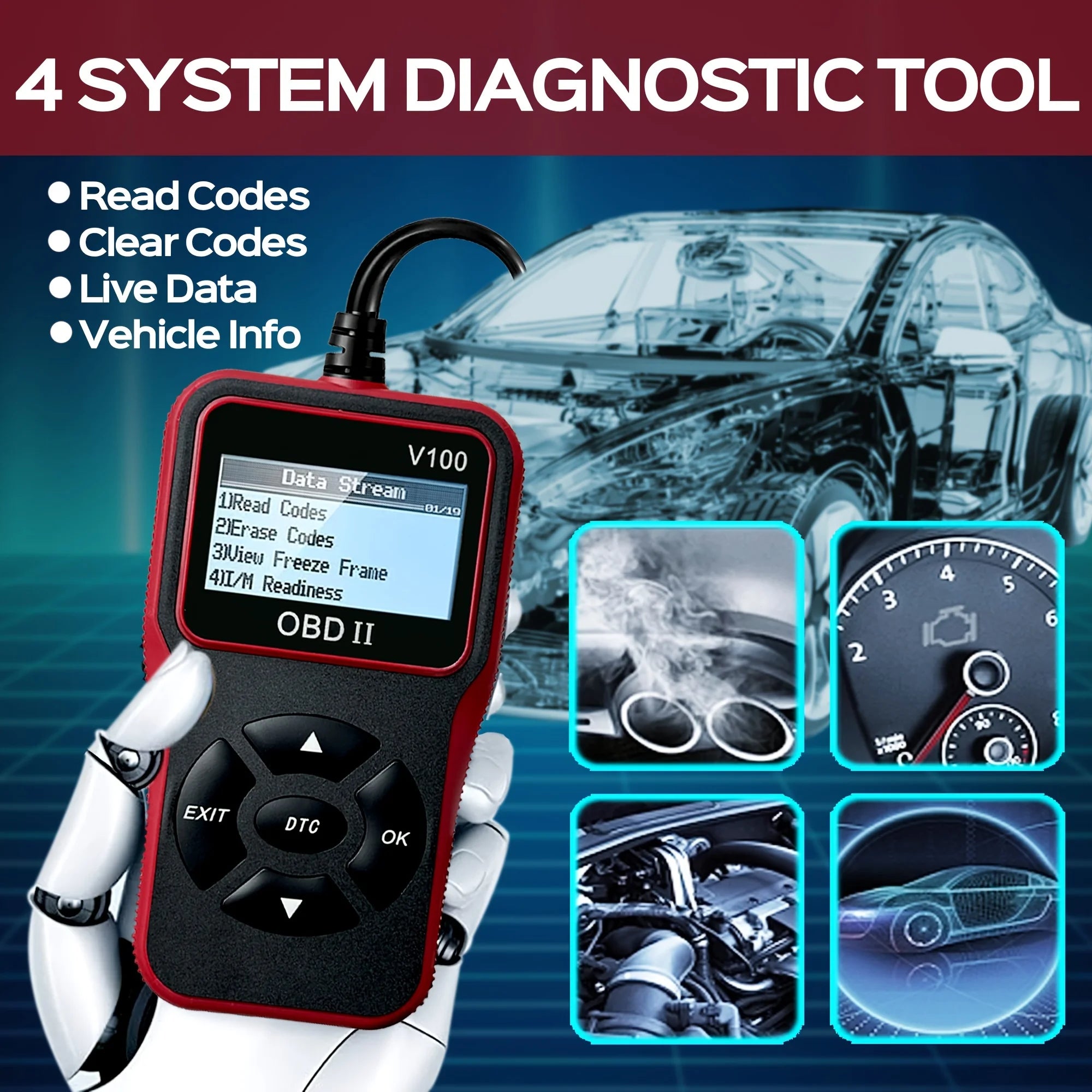 Car OBD2 Scanner Diagnostic Tool Code Reader, Car Voltage Tester Engine Fault Code Scanner, Charging Tester Diagnostic Tool V100 Car Mobile World