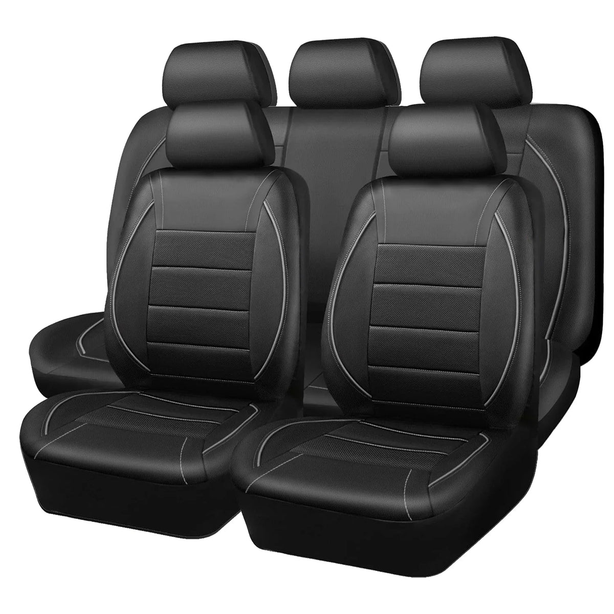 Universal PU Leather Car Seat Covers Simple Style Breathable 5 Seat Car Seat Cover, Auto Chair Protector Interior Accessories