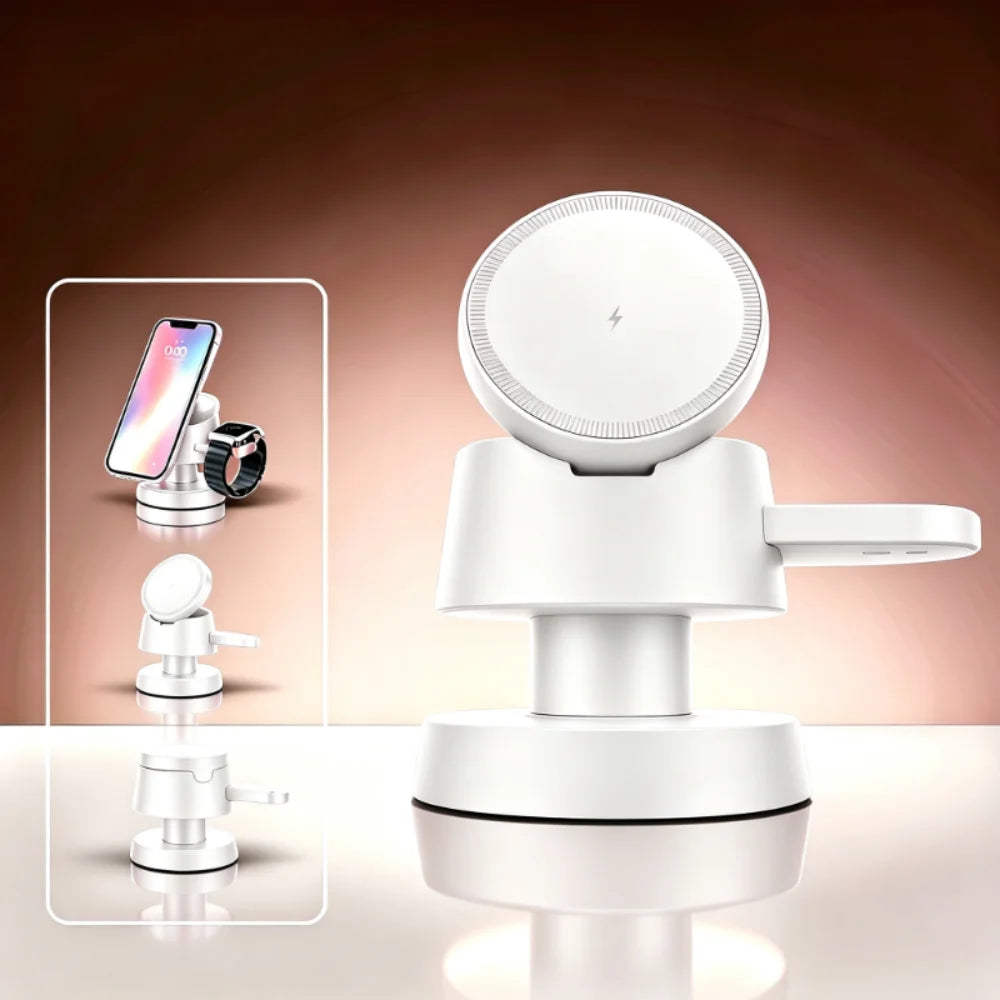 Magnetic Wireless Charging Station 15W Fast Charging Night Light Stand for iPhone Magsafe 17-12 MagSafe, Apple Watch, AirPods