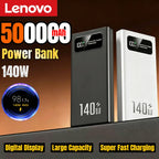 Lenovo 140W Power Bank Super Fast Charging Battery Pack High Capacity Digital Display 500000mAh Powerbank for iPhone Samsung