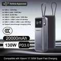 PISEN 130W Tablets Super Fast Charging Power Bank 20000mAh With Type C Cable External Battery for Laptop Notebook IPhone Macbook Car Mobile World