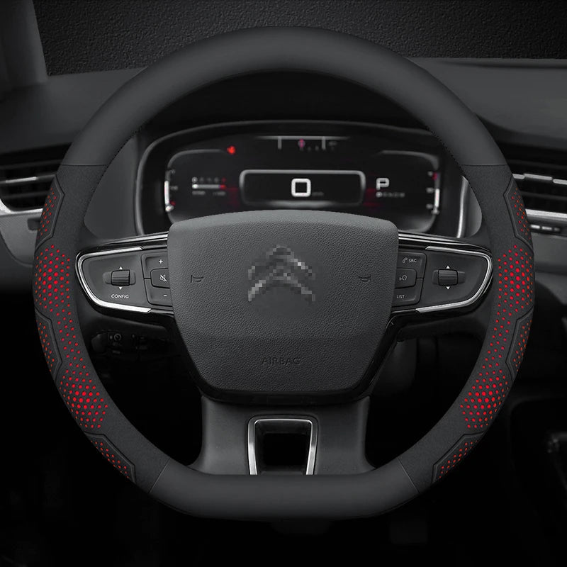 For Citroen C1 C2 C3 C4 C5 C6 VTS Xsara C-Crosser Berlingo Jumpy Carbon fiber Suede Car Steering Wheel Cover Auto Accessories CM World
