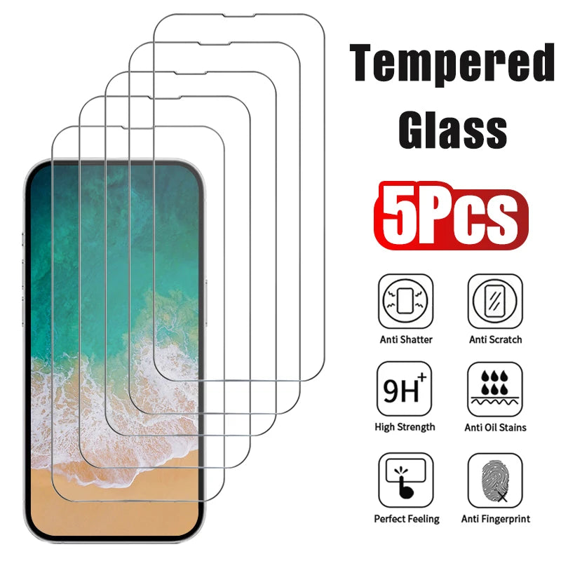 5Pcs Tempered Glass for iPhone 17 16 15 14 13 12 Pro Max Screen Protector for iPhone 12 13 Mini 14 Plus 14 Pro Glass Car Mobile World